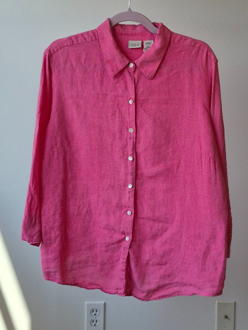 L.L.Bean Button-Up Shirt Women’s XL Pink 100% Linen Long Sleeve Coastal